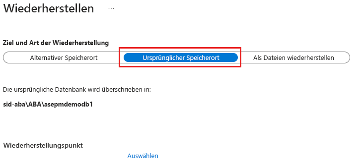 Screenshot: Wiederherstellen am ursprünglichen Speicherort