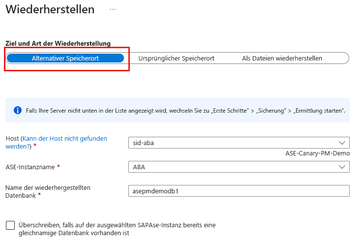 Screenshot: Auswählen eines alternativen Speicherorts