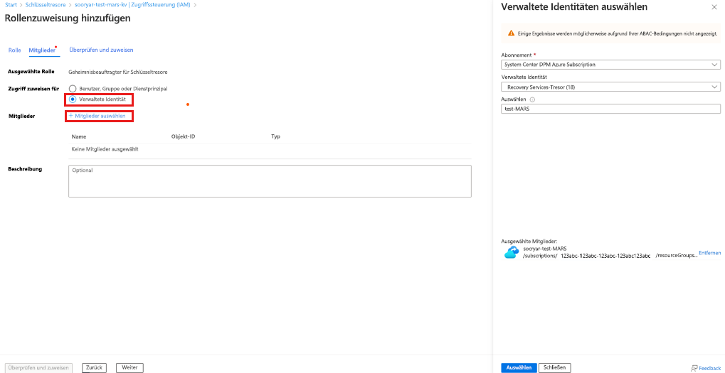 Screenshot shows how to add members in managed identity.
