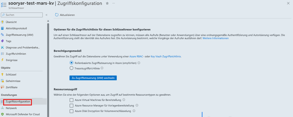 Screenshot shows how to open access configuration under settings.