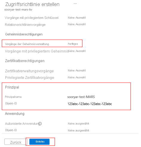 Screenshot shows the verification of the assigned Recovery Services vault and create the Key Vault.