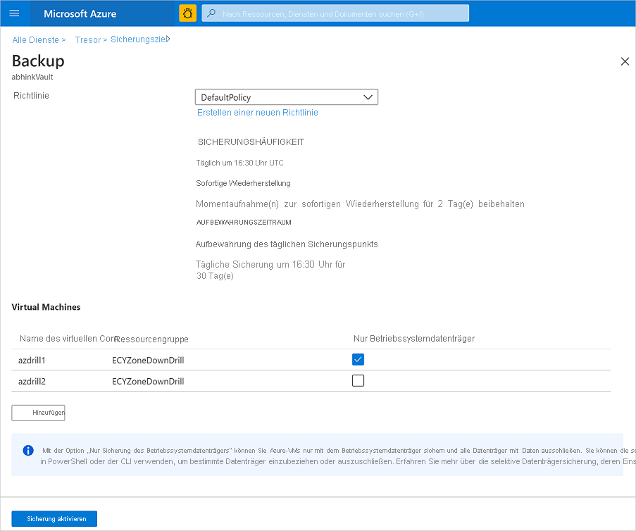 Selektive Datenträgersicherung und -wiederherstellung für Azure-VMs - Azure  Backup | Microsoft Learn
