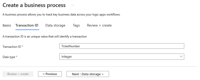 Screenshot: Seite „Geschäftsprozess erstellen“ mit ausgewählter Registerkarte „Transaktions-ID“