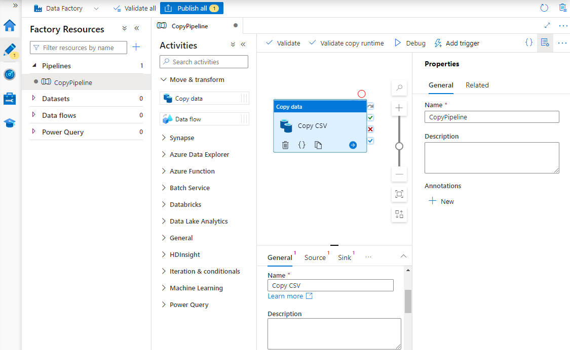 Screenshot: Pipeline in Azure Data Factory