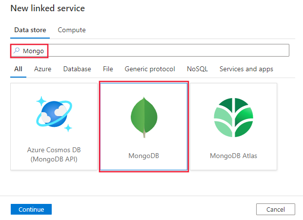 Screenshot of the MongoDB connector.