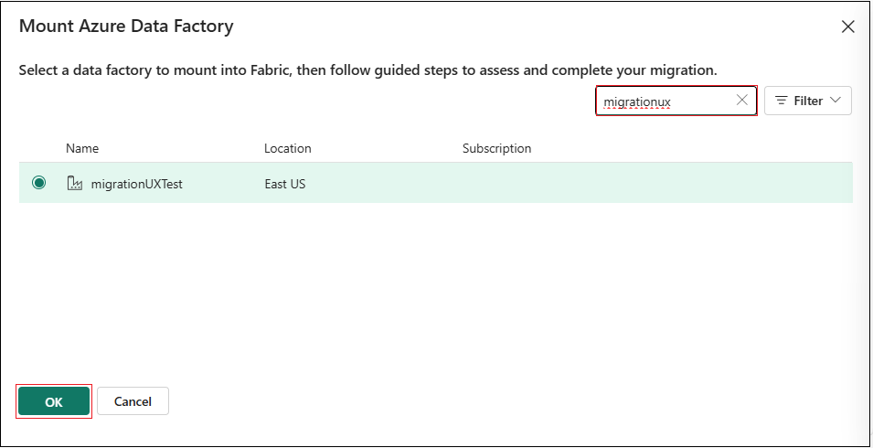 Screenshot mit dem Einbindungsprozess aus Endpunkt in Fabric migrieren.