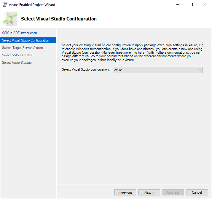Select Visual Studio configuration