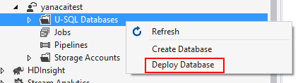 Data Lake Tools für Visual Studio: Bereitstellen eines U-SQL-Datenbankpakets