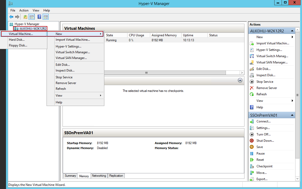 Erstellen eines neuen virtuellen Computers in Hyper-V Manager