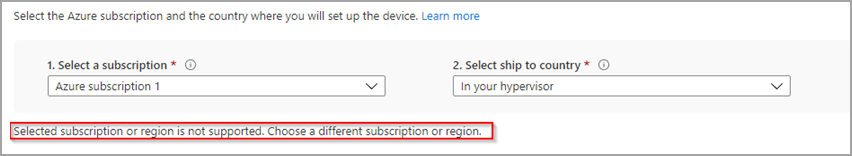 Unsupported subscription or region