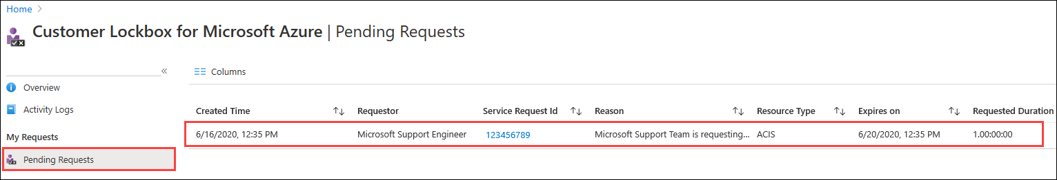 Anforderung im Azure-Portal