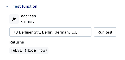 Beispiel für den ABAC-Zeilenfilter-Maskierungsfunktionstest.