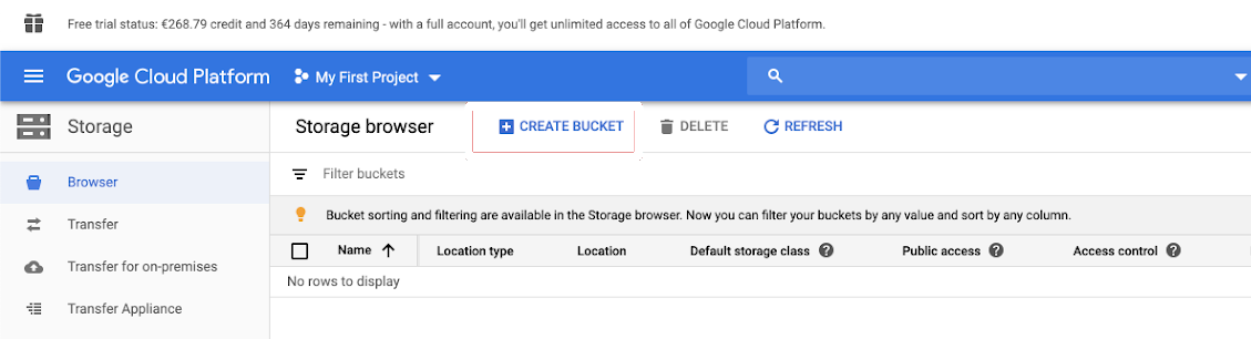 Google Bucket erstellen