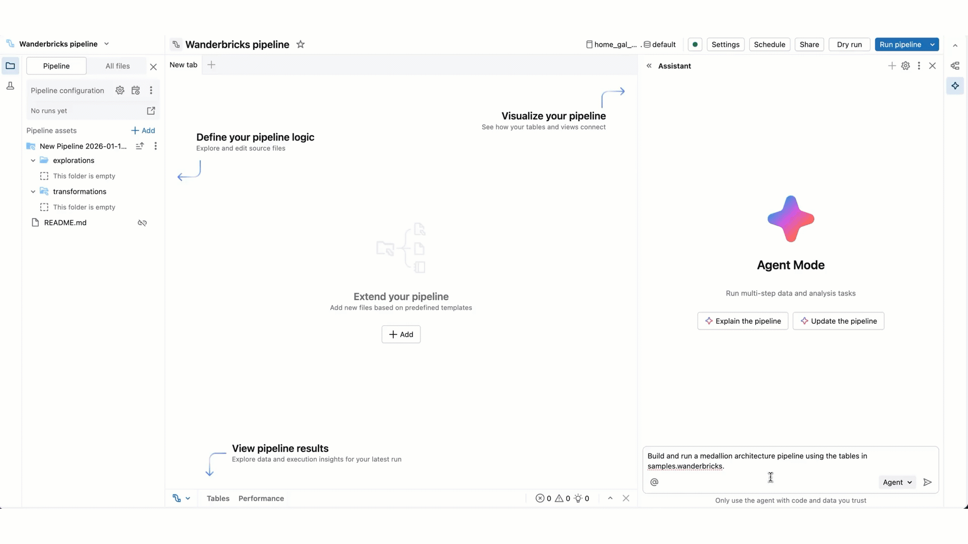 Verwenden Sie den Data Engineering Agent.