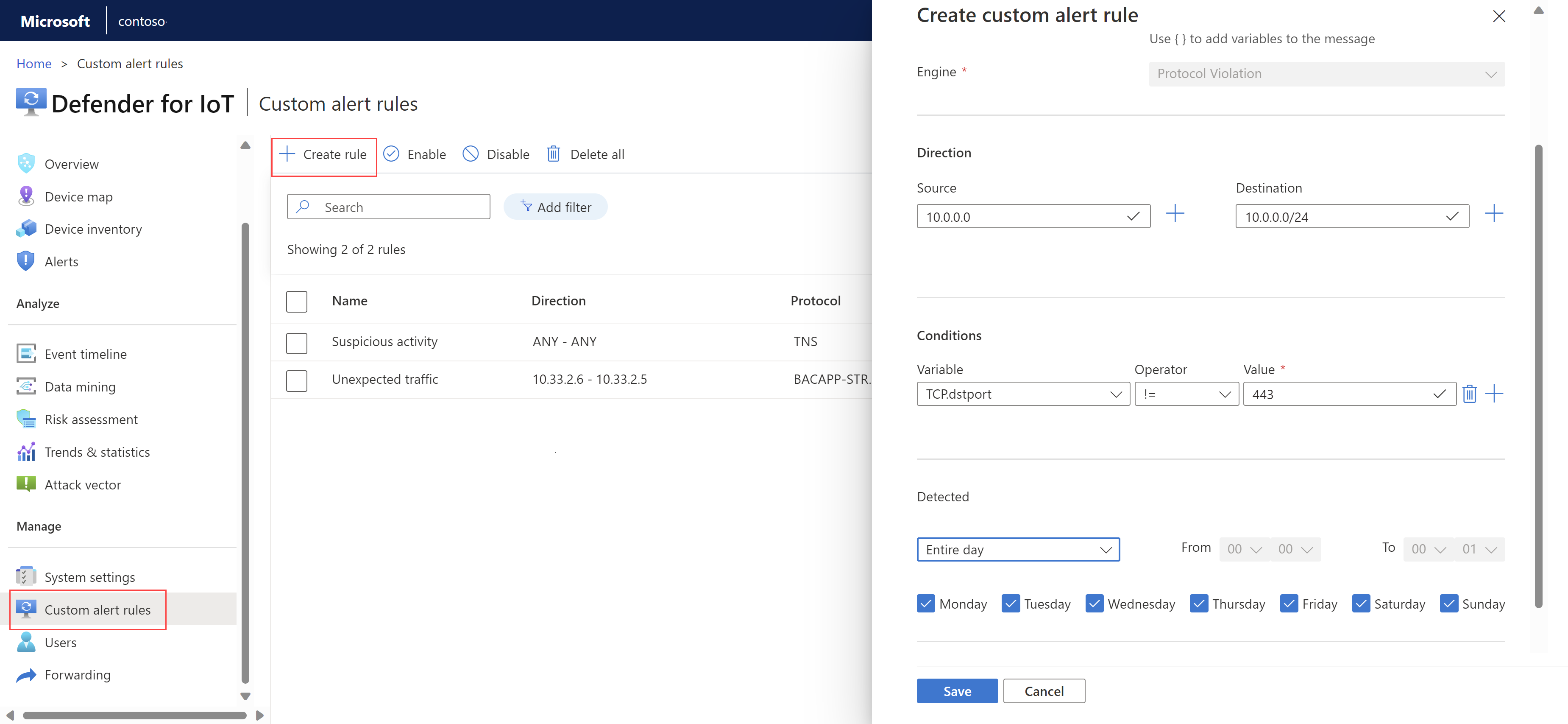 Screenshot of the Create custom alert rule pane for creating custom alert rules.