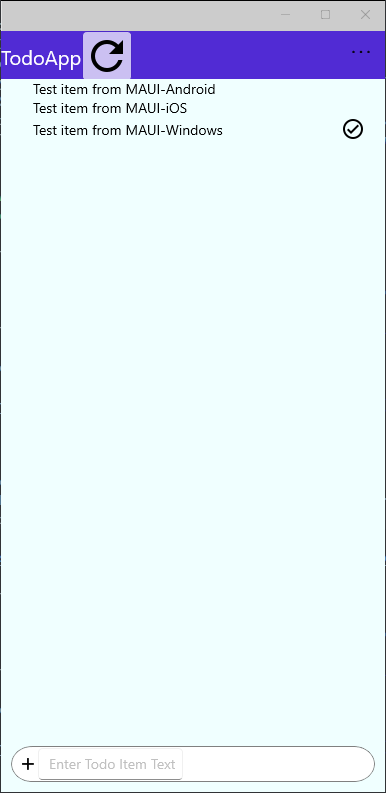 Screenshot of the running Windows app showing the to do list.