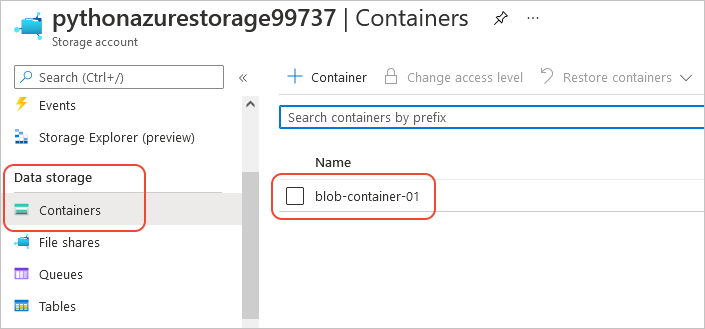 Die Azure-Portal Seite für das Speicherkonto mit dem Blobcontainer