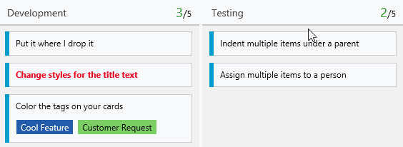 Git, in dem gezeigt wird, wie Karten beim Ändern von Spalten neu angeordnet werden.