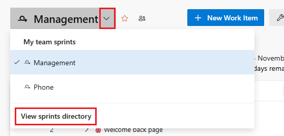 Screenshot, der den Selektor zum Wählen eines anderen Teams zeigt.