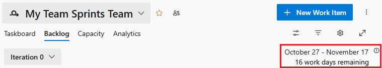 Screenshot der festgelegten Sprint-Termine.