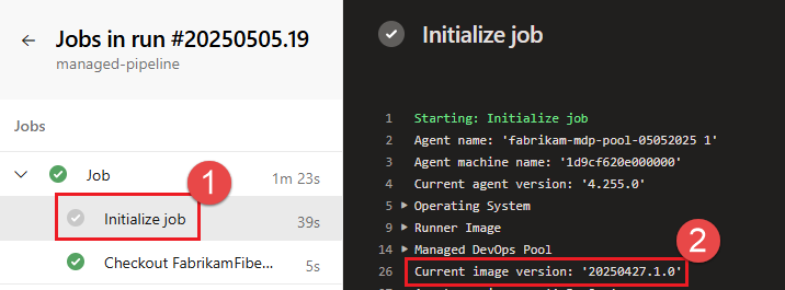 Screenshot der Pipeline-Ausführungs-Image-Version.