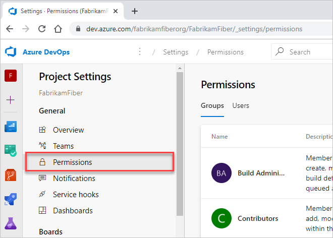 Screenshot of project settings permissions.