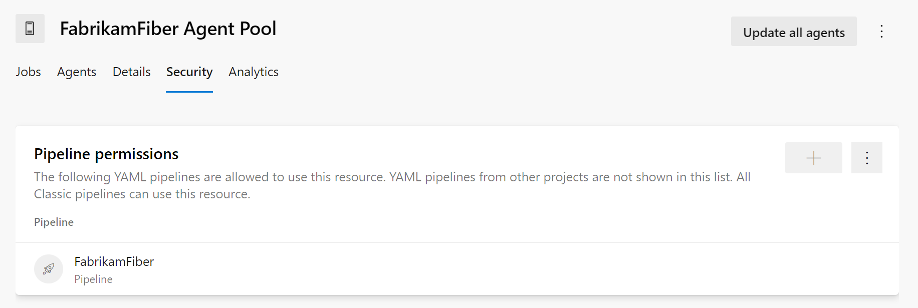 Screenshot der Benutzeroberfläche für die Berechtigungen eines Pipelines in einem Agentpool.