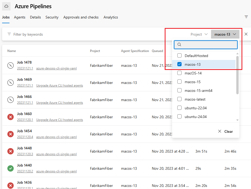 Screenshot des Filterns von Pipelines nach Bildnamen.