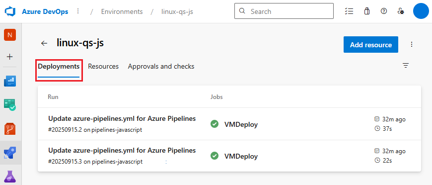 Screenshot der Bereitstellungsansicht.
