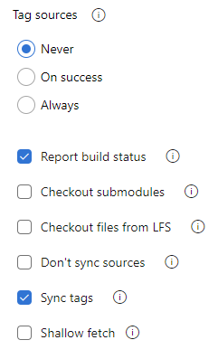 Screenshot: Optionen für Git-Quellen