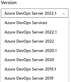 Screenshot: Auswählen einer Version aus der Auswahl der Azure DevOps-Inhaltsversion