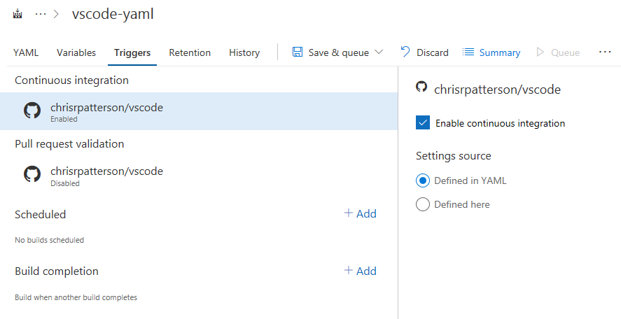 CI-Auslöser aus YAML