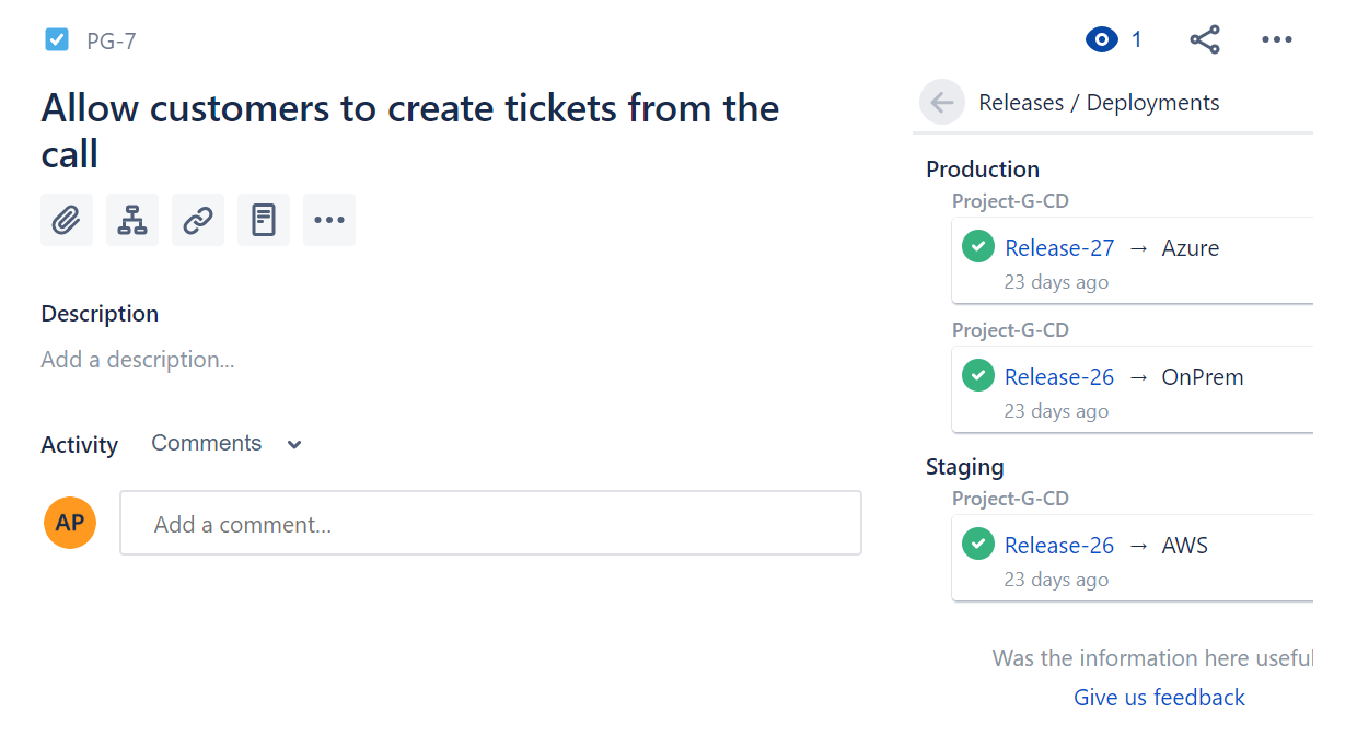 Build- und Releaseinformationen, die in Jira nachverfolgt werden.