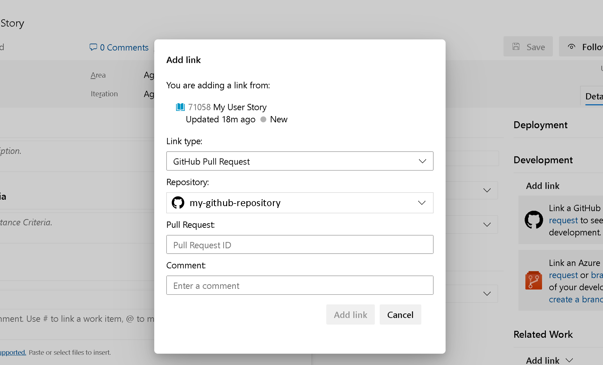 Screenshot: Hinzufügen eines Links zu GitHub