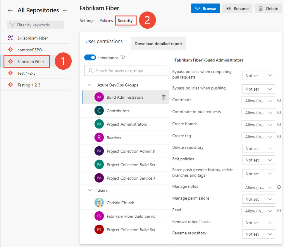 Screenshot der Auswahl des Repositorys und anschließender Auswahl von 