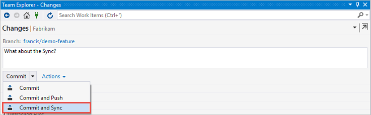 Committen und Synchronisieren im Team Explorer