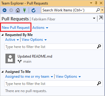 Screenshot der Auswahl „Neuer Pull Request“.