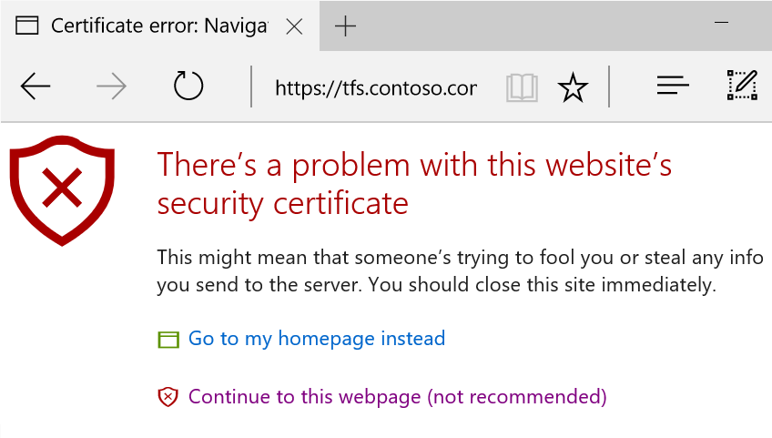 Certificate errors in Edge.