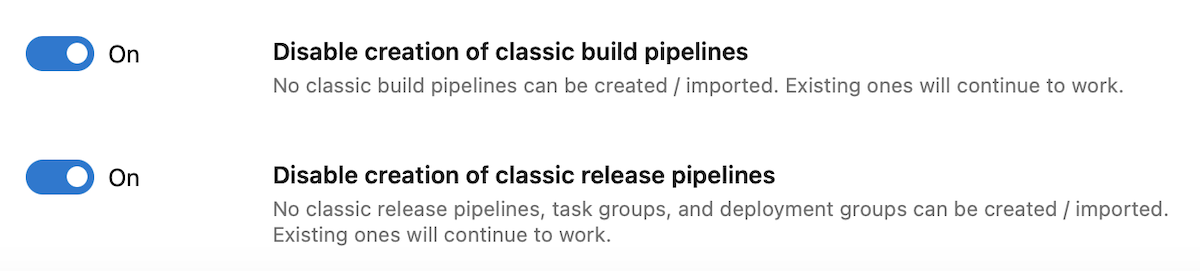 Deaktivieren der Erstellung von klassischen Pipelines