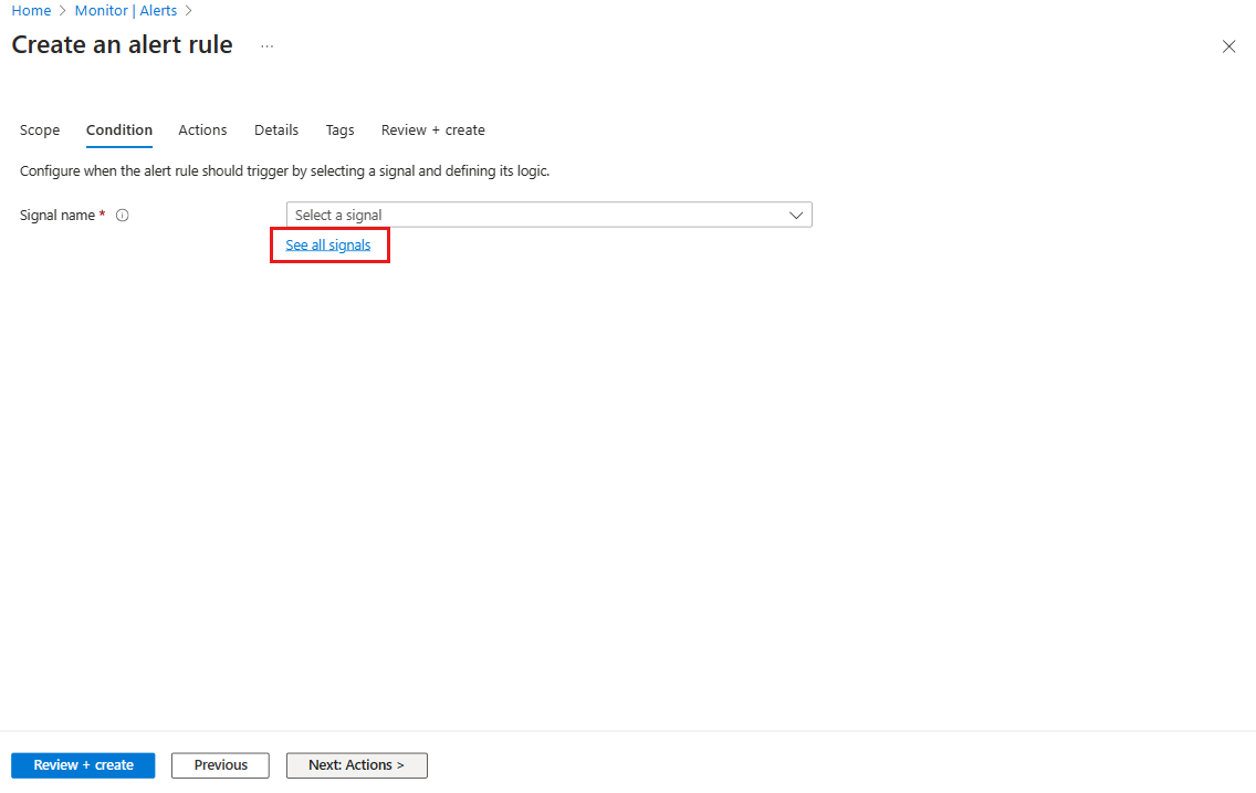 Screenshot: Registerkarte „Bedingung“ mit hervorgehobenem Link „Alle Signale anzeigen“