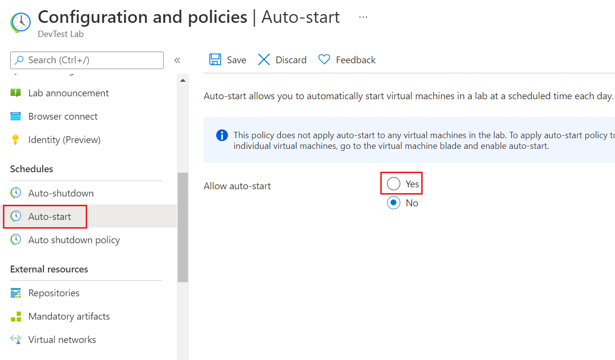 Screenshot der Option „Automatischer Start“ unter „Zeitpläne“