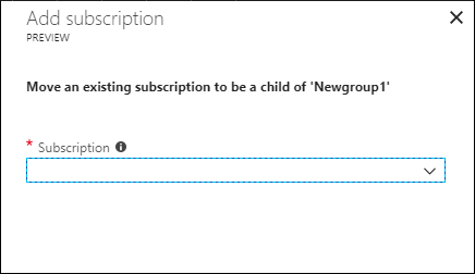 Screenshot: Optionen unter „Abonnement hinzufügen“ zur Auswahl eines vorhandenen Abonnements, das einer Verwaltungsgruppe hinzugefügt werden soll