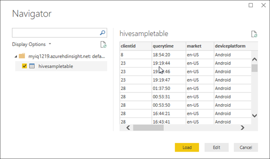 HDInsight Interactive Query – „hivesampletable“ in Power BI