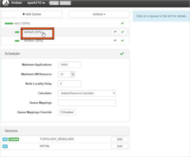 Apache Ambari YARN select default queue.