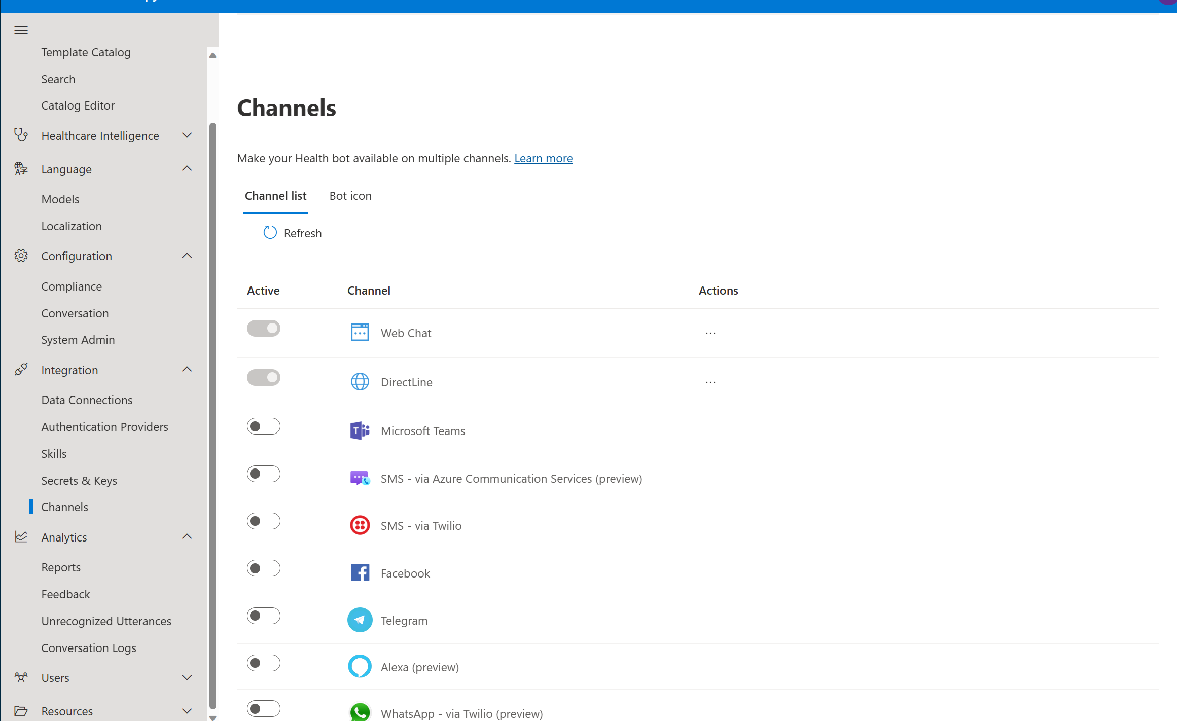 Screenshot of channel view in the management portal