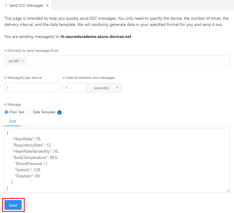 Screenshot: Visual Studio-Code mit der Azure IoT Hub-Erweiterung mit ausgewählten Optionen für Gerätemeldungen
