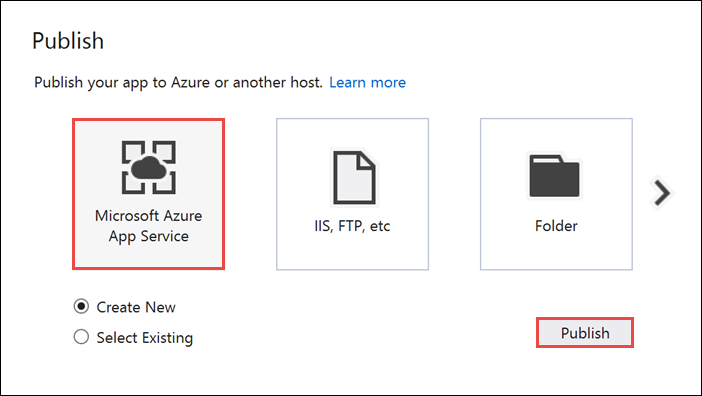 Die Kachel „Microsoft Azure App Service“
