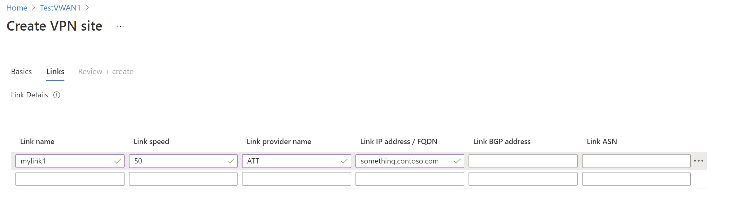 Screenshot: Seite „VPN-Standort erstellen“ mit geöffneter Registerkarte „Links“