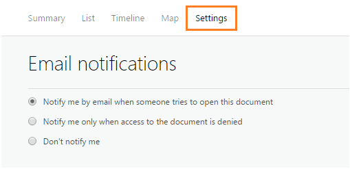 Configure email notifications in the document tracking site