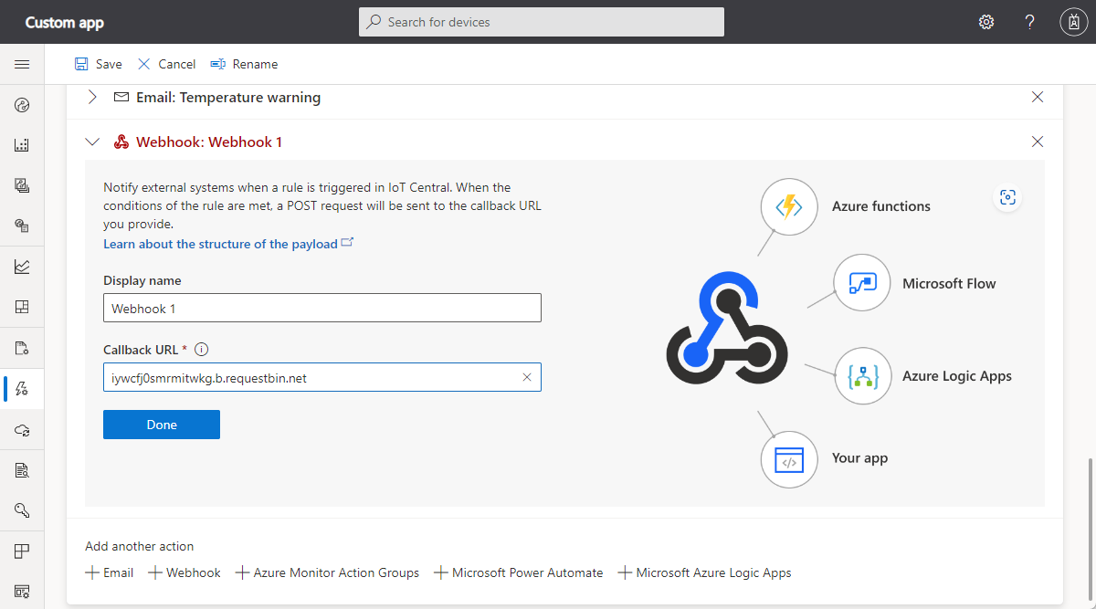 Screenshot: Bildschirm für die Erstellung eines Webhooks